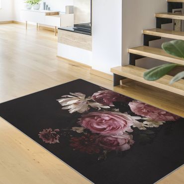 Teppich - Rosa Blumen auf Schwarz Vintage