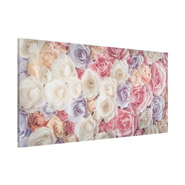 Magnettafel - Pastell Paper Art Rosen - Blumenbild Memoboard Panorama Quer