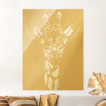 Glasbild - Safari Tiere - Portrait Giraffe Beige - Hochformat 3:4