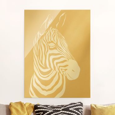 Glasbild - Safari Tiere - Portrait Zebra Beige - Hochformat 3:4