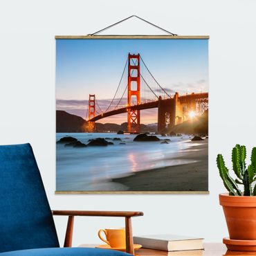 Stoffbild mit Posterleisten - San Francisco bei Dämmerung - Quadrat