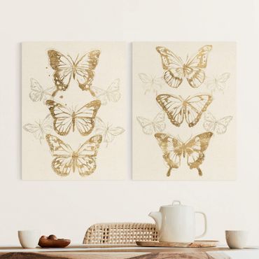 2-teiliges Leinwandbild - Schmetterlingskompositionen Gold