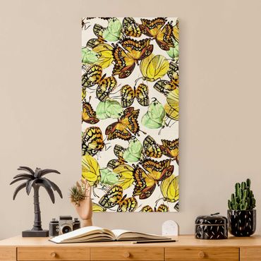 Leinwandbild Natur - Schwarm von Gelben Schmetterlingen - Hochformat 1:2
