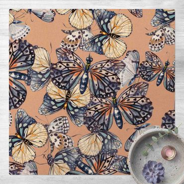 Kork-Teppich - Schwarm von Schmetterlingen Nachtfalter - Quadrat 1:1