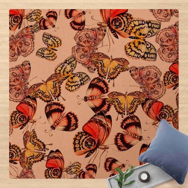 Kork-Teppich - Schwarm von Schmetterlingen Pfauenauge - Quadrat 1:1