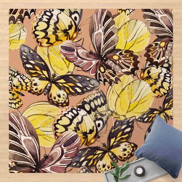Kork-Teppich - Schwarm von Schmetterlingen Zitronenfalter - Quadrat 1:1