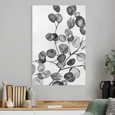 Leinwandbild - Schwarz Weiß Aquarell Eukalyptuszweig - Hochformat 2:3