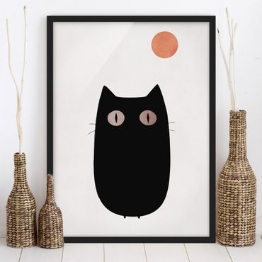 Bild mit Rahmen - Schwarze Katze Illustration - Hochformat