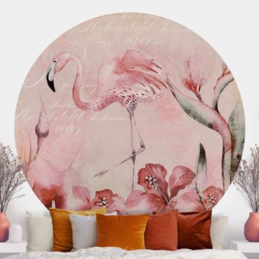 Runde Tapete selbstklebend - Shabby Chic Collage - Flamingo
