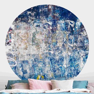 Runde Tapete selbstklebend - Shabby Wand in Blau