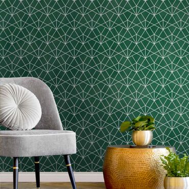 Metallic Tapete  - Smaragd Art Deco Linienmuster