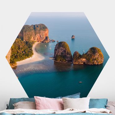 Hexagon Fototapete selbstklebend - Sonnenaufgang an der Küste
