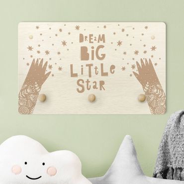 Kindergarderobe Holz - Spruch Dream Big Little Star mit Blumen Natur
