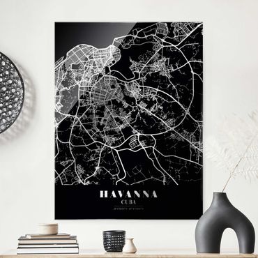 Glasbild - Stadtplan Havanna - Klassik Schwarz - Hochformat 3:4