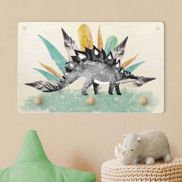 Kindergarderobe Holz - Stegosaurus mit Federkrone