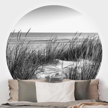 Runde Tapete selbstklebend - Stranddüne am Meer schwarz-weiß