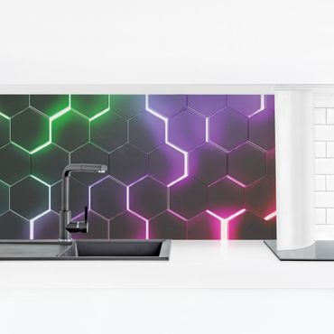 Küchenrückwand - Strukturierte Hexagone mit Neonlicht
