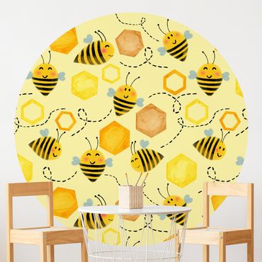 Runde Tapete selbstklebend - Süßer Honig mit Bienen Illustration