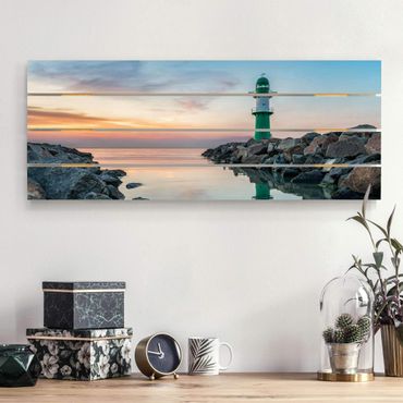 Holzbild - Sunset at the Lighthouse - Panorama