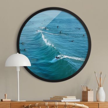 Rundes Gerahmtes Bild - Surfer am Huntington Beach