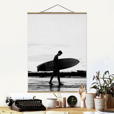Stoffbild mit Posterleisten - Surferboy im Schattenprofil - Hochformat 3:4