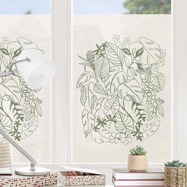 Fensterfolie - Sichtschutz - Tropische Blätterkomposition grün - Fensterbilder