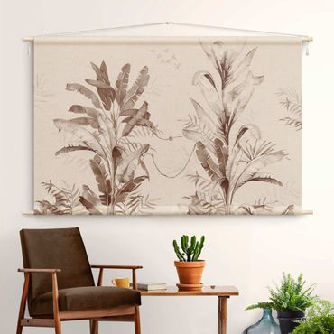 Wandteppich - Tropische Palmen und Blätter Sepia - Hochformat 3:2