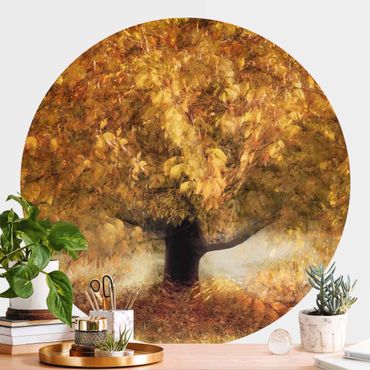 Runde Tapete selbstklebend - Verträumter Baum im Herbst