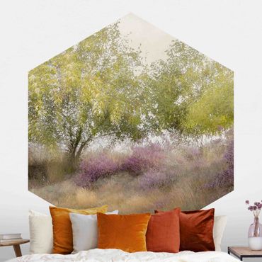 Hexagon Mustertapete selbstklebend - Verträumter Baum im Sommer