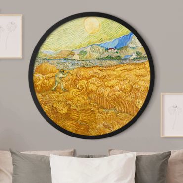 Rundes Gerahmtes Bild - Vincent van Gogh - Kornfeld mit Schnitter