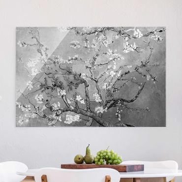 Glasbild - Vincent van Gogh - Mandelblüte Schwarz-Weiß - Querformat 3:2