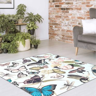 Teppich - Vintage Collage - Schmetterlinge und Libellen