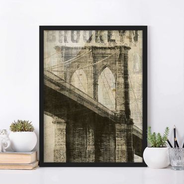 Bild mit Rahmen - Vintage NY Brooklyn Bridge - Hochformat - 1:3