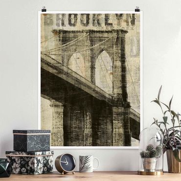 Poster - Vintage NY Brooklyn Bridge - Hochformat 3:4