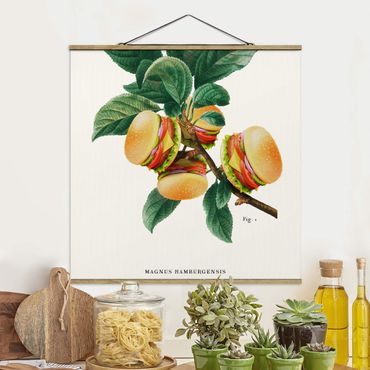 Stoffbild mit Posterleisten - Vintage Pflanze - Burger - Quadrat