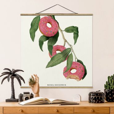 Stoffbild mit Posterleisten - Vintage Pflanze - Donut - Quadrat