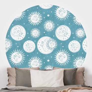 Runde Tapete selbstklebend - Vintage Sonne, Mond und Sterne