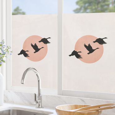 Fensterfolie - Sichtschutz - Vögel vor rosa Sonne III - Fensterbilder