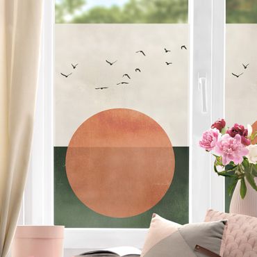 Fensterfolie - Sichtschutz - Vogelschwarm vor aufgehender Sonne - Fensterbilder