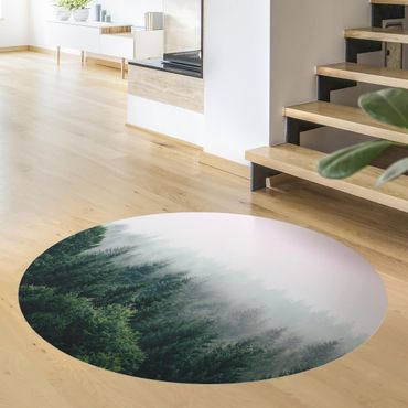 Runder Vinyl-Teppich - Wald im Nebel Dämmerung