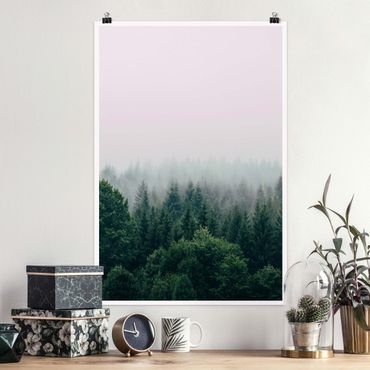 Poster - Wald im Nebel Dämmerung - Hochformat 2:3