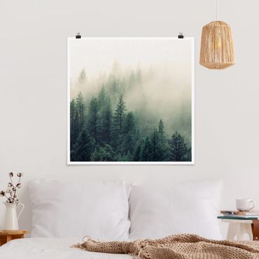 Poster - Wald im Nebel Erwachen - Quadrat 1:1