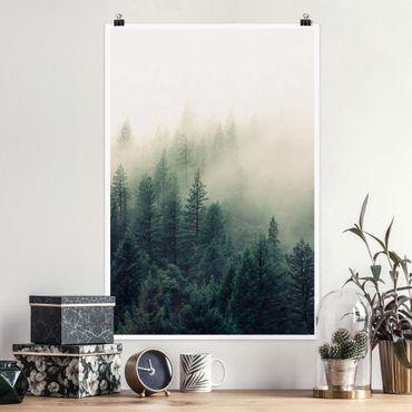 Poster - Wald im Nebel Erwachen - Hochformat 2:3