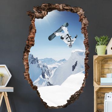 3D Wandtattoo - Fliegender Snowboarder - Hoch 3:2