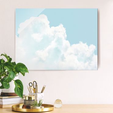 Glasbild - Weiße Wolken im Himmelblau - Querformat