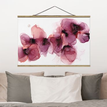 Stoffbild mit Posterleisten - Wilde Blüten in Violett und Gold - Querformat 3:2