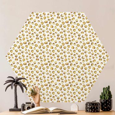 Hexagon Mustertapete selbstklebend - Wilde goldene Polkadots