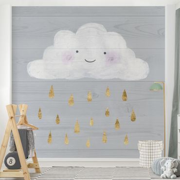 Fototapete - Wolke mit goldenen Regentropfen