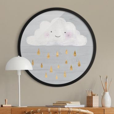 Rundes Gerahmtes Bild - Wolke mit goldenen Regentropfen