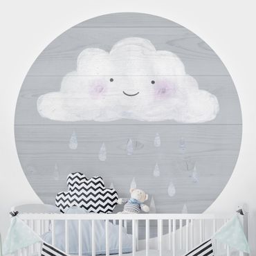 Runde Tapete selbstklebend - Wolke mit silbernen Regentropfen